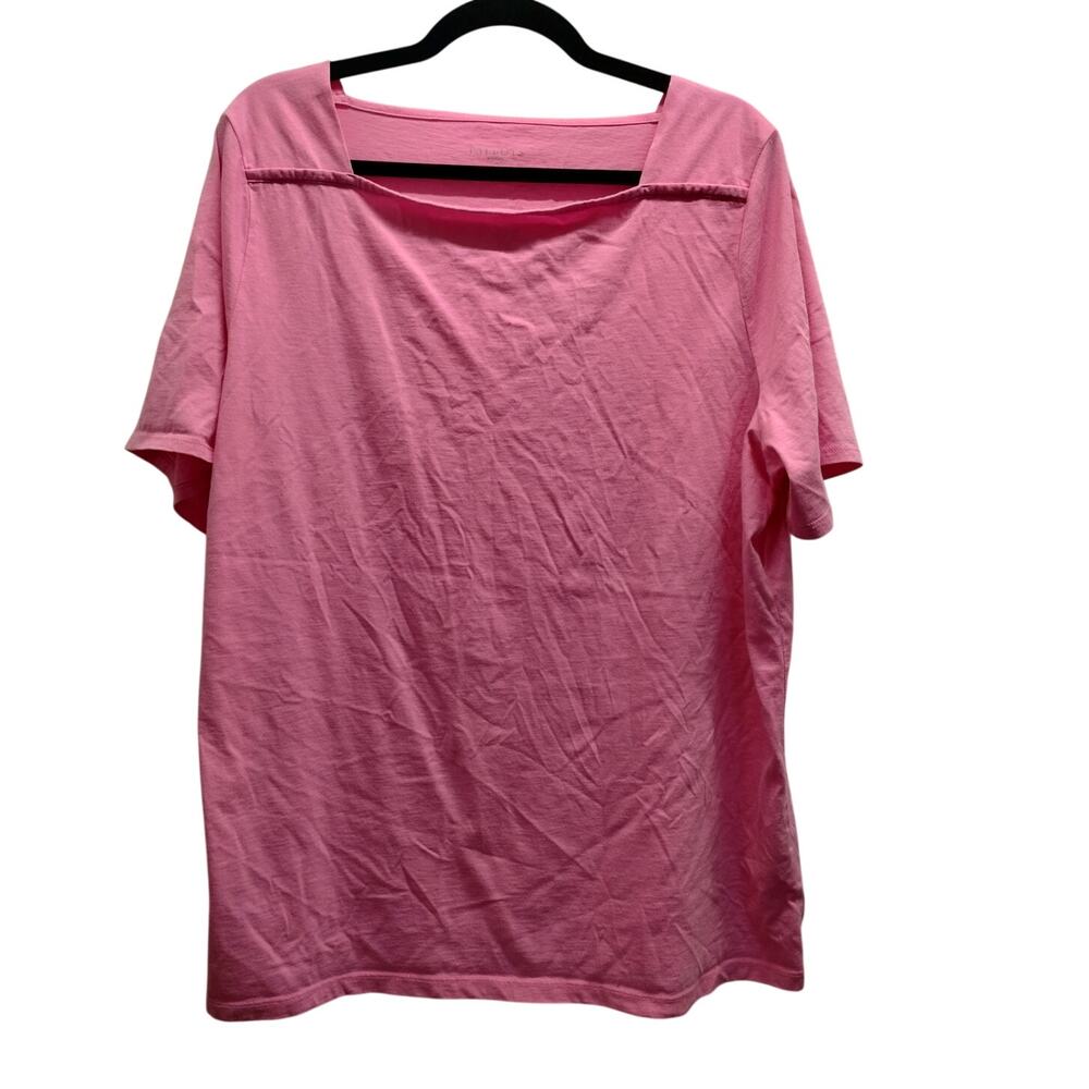 Talbots Women's Plus Size 2X Pink Square Neck Short Sleeve Pima Cotton T-Shirt